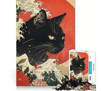 Jigsaw Puzzles1000 Pieces Cat Ukiyo-e Style Sharp Cut Art Focus Building Toy Chill Time Play Birthday Fun Play (50x75cm)