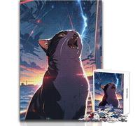 Jigsaw Puzzles1000 Pieces Cat Under A Starry Sky Great for Cozy Indoor Downtime Durable Precision Interlock Play Toy Size 38x26cm