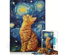 Jigsaw Puzzles1000 Pieces Cat Under Starry Sky - Sharp Cut Art Focus Building Toy Chill Time Play Birthday Fun Play (50x75cm)