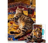 Jigsaw Puzzles1000 Pieces Cat, Whiskey, And Relaxation Painting Smooth Joint Fun Thinking Skill Game Casual Game Time Christmas Art Display (38x26cm)