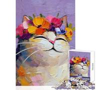 Jigsaw Puzzles1000 Pieces Cat with Flower Crown Painting Brain Teaser Game Family Activities Toy Wall Decor Artists Collection, Fine Art (38X52CM)