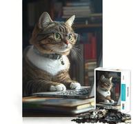 Jigsaw Puzzles1000 Pieces Cat Working on Laptop Fine Joint Fun Cognitive Fun Play Quiet Game Time Birthday Art Gift (38x26cm)