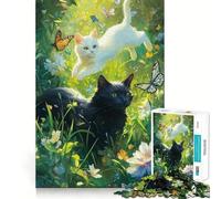Jigsaw Puzzles1000 Pieces Cats And Butterflies in A Meadow Smooth Joint Fun Thinking Skill Game Casual Game Time Christmas Art Display (38x26cm)