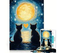 Jigsaw Puzzles1000 Pieces Cats in Love Under The Moon Smooth Joint Fun Thinking Skill Game Casual Game Time Christmas Art Display (38x26cm)