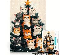 Jigsaw Puzzles1000 Pieces Cats on Christmas Tree Smooth Joint Fun Thinking Skill Game Casual Game Time Christmas Art Display (50x75cm)
