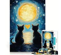 Jigsaw Puzzles1000 Pieces Cats Under The Moon Smooth Joint Fun Thinking Skill Game Casual Game Time Christmas Art Display (50x75cm)