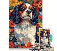 Jigsaw Puzzles1000 Pieces Cavalier King Charles Spaniel in Flowers) Flawless Edge Fun Brain Teaser Gift Relax Time Game Birthday Art Gift (50x75cm)