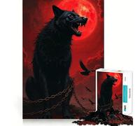 Jigsaw Puzzles1000 Pieces Chained Wolf Under Blood Moon Flawless Edge Fun Brain Teaser Gift Relax Time Game Birthday Art Gift (38x26cm)