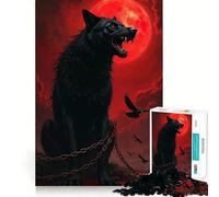 Jigsaw Puzzles1000 Pieces Chained Wolf Under Blood Moon Sharp Cut Art Focus Building Toy Chill Time Play Birthday Fun Play (50x75cm)