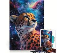 Jigsaw Puzzles1000 Pieces Cheetah in Cosmos - Sharp Cut Art Focus Building Toy Chill Time Play Birthday Fun Play (38x52cm)