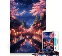 Jigsaw Puzzles1000 Pieces Cherry Blossom Night in Japan Sharp Cut Art Focus Building Toy Chill Time Play Birthday Fun Play (38x26cm)