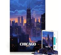 Jigsaw Puzzles1000 Pieces Chicago Cityscape at Dusk Fine Joint Fun Cognitive Fun Play Quiet Game Time Birthday Art Gift (50x75cm)
