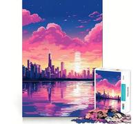 Jigsaw Puzzles1000 Pieces Chicago Sunset Pixel Art Smooth Joint Fun Thinking Skill Game Casual Game Time Christmas Art Display (38x52cm)