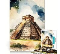 Jigsaw Puzzles1000 Pieces Chichen Itza Watercolor Smooth Joint Fun Thinking Skill Game Casual Game Time Christmas Art Display (50x75cm)