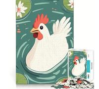 Jigsaw Puzzles1000 Pieces Chicken Swimming in A Pond Illustration Sharp Cut Art Focus Building Toy Chill Time Play Birthday Fun Play (50x75cm)
