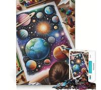 Jigsaw Puzzles1000 Pieces Child Drawing Planets in Space Precise Joint Play Brain Activity Fun Free Time Game Birthday Art Gift (50x75cm)