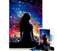Jigsaw Puzzles1000 Pieces City Girl Night Pixel Art Precise Joint Play Brain Activity Fun Free Time Game Birthday Art Gift (38x52cm)