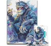 Jigsaw Puzzles1000 Pieces Cool Monkey Smoking with Sunglasses A Work of Art Art Work Gift for And from 14 Years And over 38x26cm