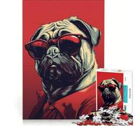 Jigsaw Puzzles1000 Pieces Cool Pug Live Red Carmine, Brain Teaser Game, Decompressing Intellectual, Deal As Gifts for The Whole Family 38x26cm