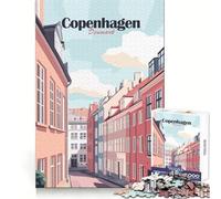 Jigsaw Puzzles1000 Pieces Copenhagen, Denmark Cityscape Illustration Accurate Cut Fun Mind Skill Fun Slow Time Fun Christmas Wall Art (50x75cm)