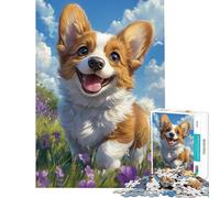 Jigsaw Puzzles1000 Pieces Corgi Joy in Flowers Jigsaw Puzzles for Teenagers Enhance Memory Educational Challenge Gifts for Friends And Family (Size 38x26cm)
