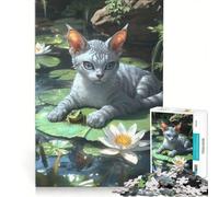 Jigsaw Puzzles1000 Pieces Cornish Rex Cat And Frog on Lily Pad, Brain Teaser Game, Decompressing Intellectual, Deal As Gifts for The Whole Family 50x75cm