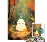 Jigsaw Puzzles1000 Pieces Cute Ghost with Pumpkin in Forest Jigsaw for Adults Hands-on Game Presents for Women Gifts for Friends And Family (Size 75x50cm)