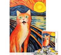 Jigsaw Puzzles1000 Pieces Cute Scream Meme Cat Brain Teaser Game Family Activities Toy Wall Decor Artists Collection, Fine Art (38X26CM)