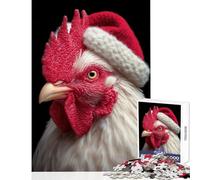Jigsaw Puzzles1000 Pieces Festive Chicken Portrait with Santa Hat Brain Teaser Game Family Activities Toy Wall Decor Artists Collection, Fine Art (75X50CM)
