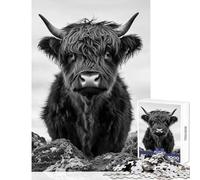 Jigsaw Puzzles1000 Pieces Highland Cow Black And White Home Decoration Toys Birthday Gift Hands-on Game Artists' Collection, Fine Arts Size 38x52cm