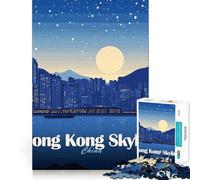 Jigsaw Puzzles1000 Pieces Hong Kong Skyline at Night Precise Joint Play Brain Activity Fun Free Time Game Birthday Art Gift (38x26cm)