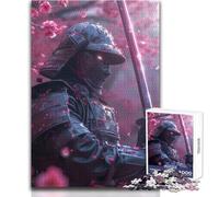 Jigsaw Puzzles1000 Pieces Japanese Samurai Sakura Great for Cozy Indoor Downtime Durable Precision Interlock Play Toy Size 50x75cm