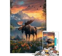 Jigsaw Puzzles1000 Pieces Majestic Moose at Sunset Lake Jigsaw Puzzles for Teenagers Enhance Memory Educational Challenge Gifts for Friends And Family (Size 38x26cm)