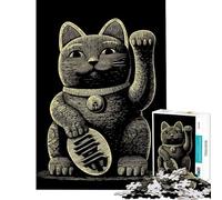 Jigsaw Puzzles1000 Pieces Maneki Neko Lucky Cat Illustration Educational Challenge Learning Educational DIY Toys for 14+ Puzzle Game Offered (38x52cm)