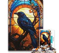 Jigsaw Puzzles1000 Pieces Moonlit Crow Stained Glass A Work of Art Art Work Gift for And from 14 Years And over 38x26cm