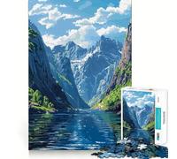 Jigsaw Puzzles1000 Pieces Mountain Fjord Landscape Pixel Art Precise Joint Play Brain Activity Fun Free Time Game Birthday Art Gift (38x26cm)