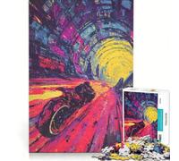 Jigsaw Puzzles1000 Pieces Neon Motorcycle Racing Through Tunnel Brain Teaser Game Decompressing Intellectual Deal As Gifts for The Whole Family 38x52cm