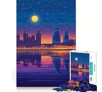 Jigsaw Puzzles1000 Pieces Night Cityscape Reflection Precise Joint Play Brain Activity Fun Free Time Game Birthday Art Gift (38x26cm)