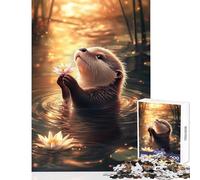 Jigsaw Puzzles1000 Pieces Otter with Flower Jigsaw Puzzles for Teenagers Enhance Memory Educational Challenge Gifts for Friends And Family (50x75cm)
