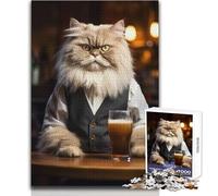 Jigsaw Puzzles1000 Pieces Persian Cat in The Pub Great for Cozy Indoor Downtime Durable Precision Interlock Play Toy Size 50x75cm