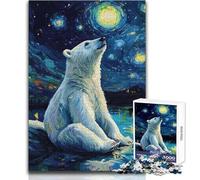 Jigsaw Puzzles1000 Pieces Polar Bear Under Starry Night Difficult Challenge Impossible Game Suitable for Ages 14 And Up (size 38x52cm)