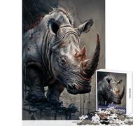 Jigsaw Puzzles1000 Pieces Rhino Portrait with Abstract Background Jigsaw Puzzles for Teenagers Enhance Memory Educational Challenge Gifts for Friends And Family (50x75cm)