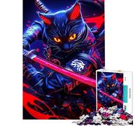 Jigsaw Puzzles1000 Pieces Samurai Bengal Cat Warrior with Red Katana Animal Puzzle for Adults Brain Teaser Game For Family Fun Gifts for Friends And Family (Size 38x52cm)