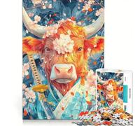 Jigsaw Puzzles1000 Pieces Samurai Cow with Cherry Blossoms Animal, Brain Teaser Game, Decompressing Intellectual, Deal As Gifts for The Whole Family 50x75cm