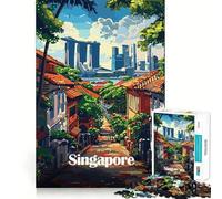 Jigsaw Puzzles1000 Pieces Singapore Cityscape Clean Cut Piece Cognitive Skill Toy Calm Time Fun Christmas Art Display (38x52cm)