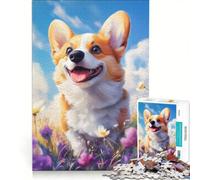 Jigsaw Puzzles1000 Pieces Smiling Welsh Corgi in Flowers Family Game Fun Activities at Home Unique Gifts for Birthday And Christmas 50x75cm