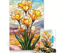Jigsaw Puzzles1000 Pieces Stained Glass Flowers Premium Cut Play Mind Exercise Toy Peace Fun Time Birthday Fun Gift (38x52cm)
