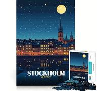 Jigsaw Puzzles1000 Pieces Stockholm Sweden Night Cityscape Illustration Clean Cut Piece Cognitive Skill Toy Calm Time Fun Christmas Art Display(38x26cm)