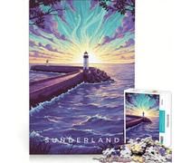 Jigsaw Puzzles1000 Pieces Sunderland Lighthouse at Sunset Illustration, Brain Teaser Game, Decompressing Intellectual, Deal As Gifts for The Whole Family 50x75cm