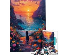 Jigsaw Puzzles1000 Pieces Sunset Cat by The Sea Challenging To Complete Perfect Decoration Brain Teaser Game for And 14 Years And over (50x75cm)